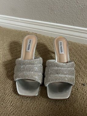Steve Madden Silver Rhinestone Slide Mules